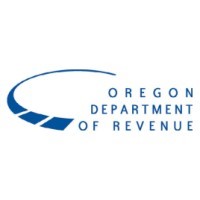 White background and navy blue letters of the Oregon Dept. of Revenue's logo. There is also a navy blue half circle to the right of "Oregon Dept. of Revenue".